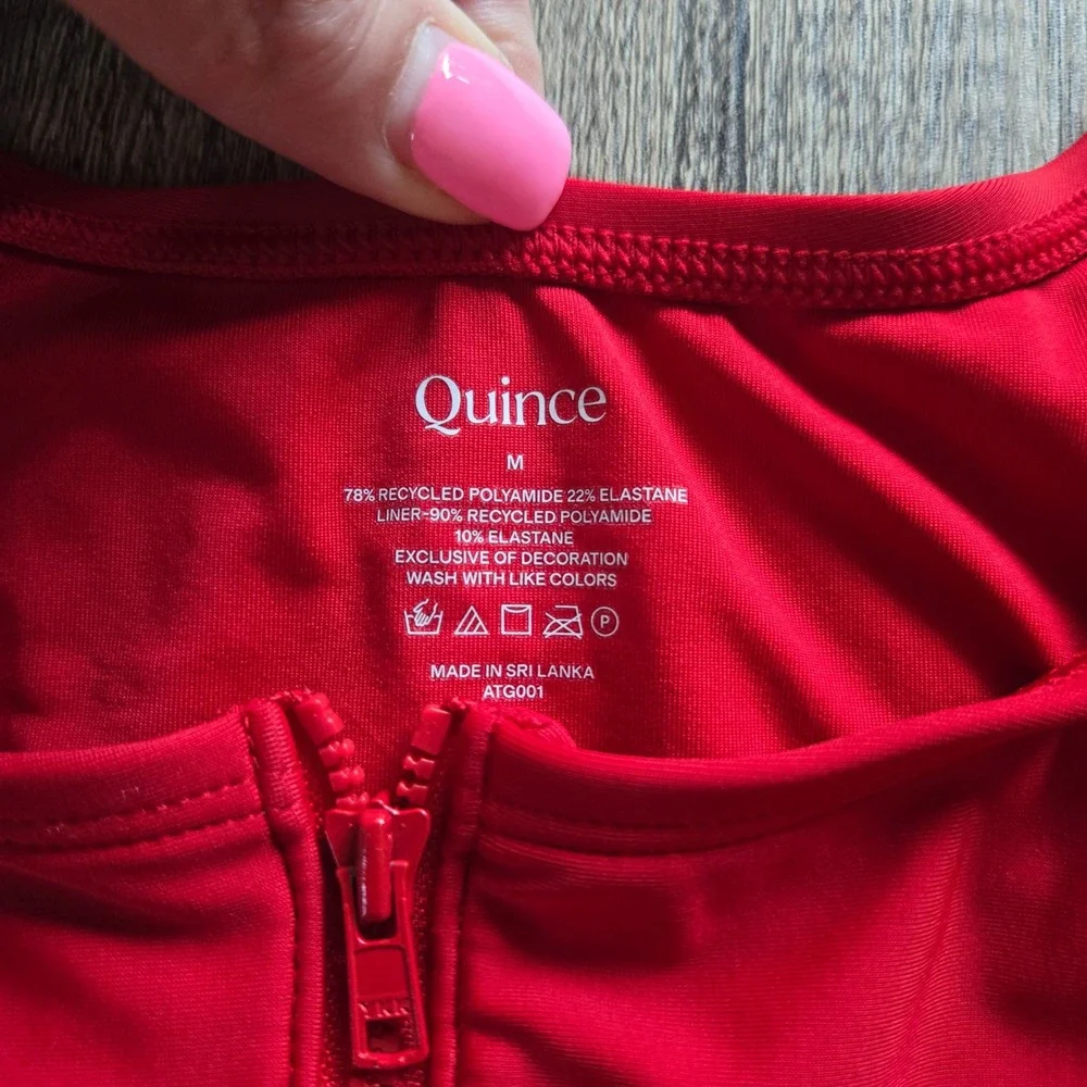 Quince Red High Neck Front Zip One Piece Swimsuit Womens Medium ATG001